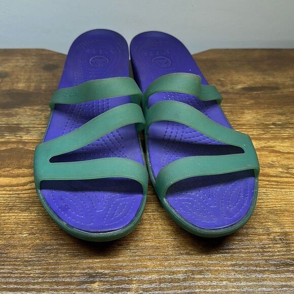 CROCS Patricia Women’s 10 Purple Green Slip on Sandals Shoes - Picture 2 of 8